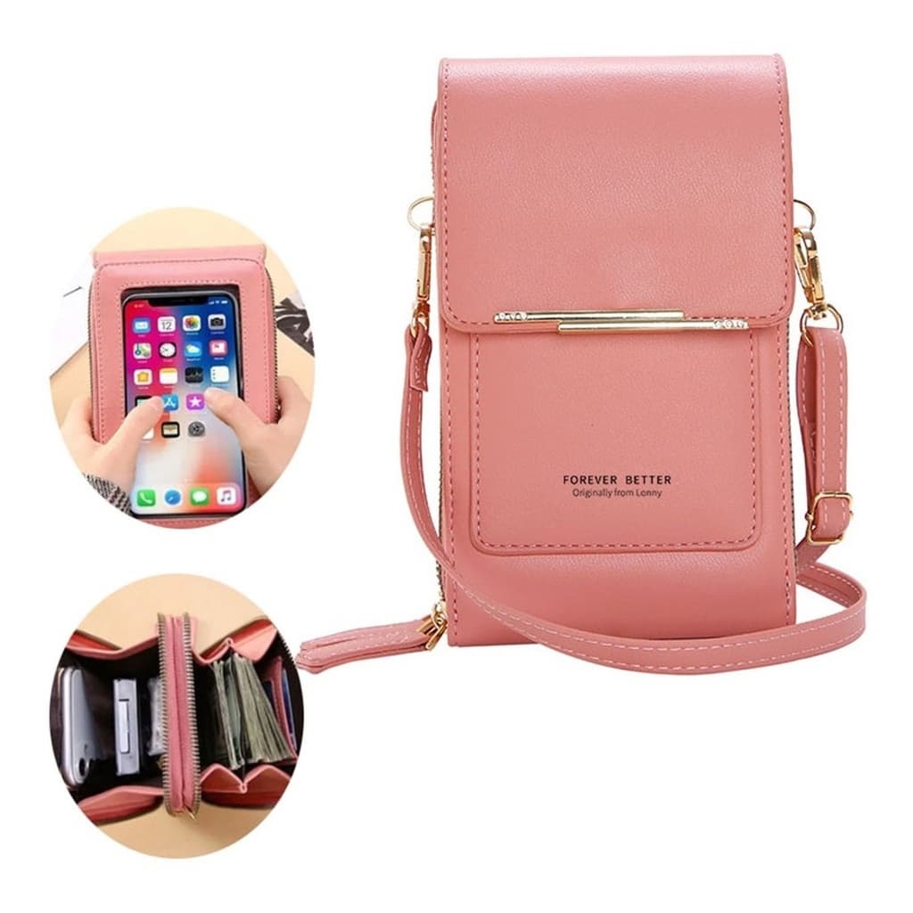 Bolsa Carteira De Couro Macio Porta celular De Tela Sensível Touch Forever Better