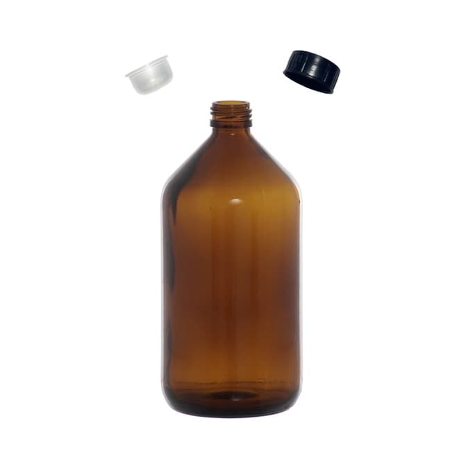 Frasco De Vidro Âmbar Marrom 500ml C/ Tampa E Batoque Pluma