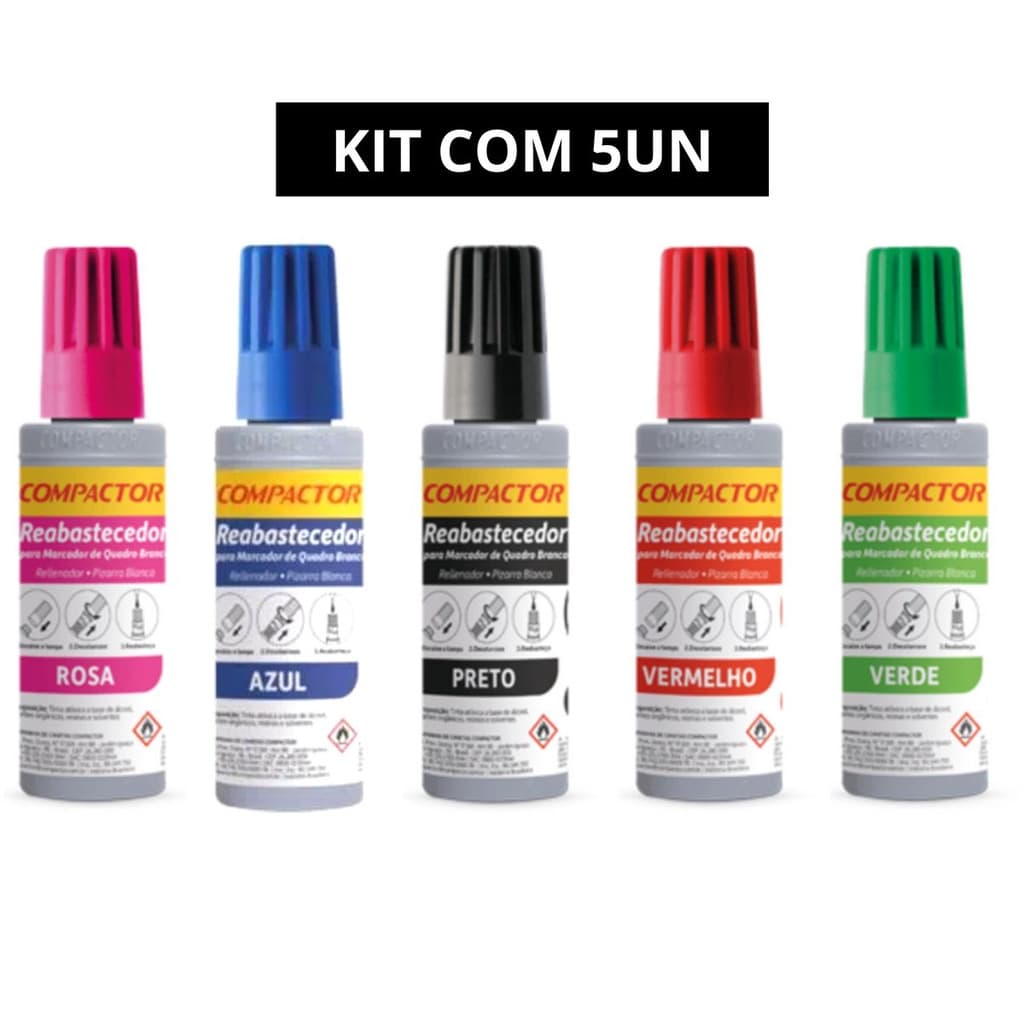 Kit 5 UN Tinta para Quadro branco Compactor 30Ml