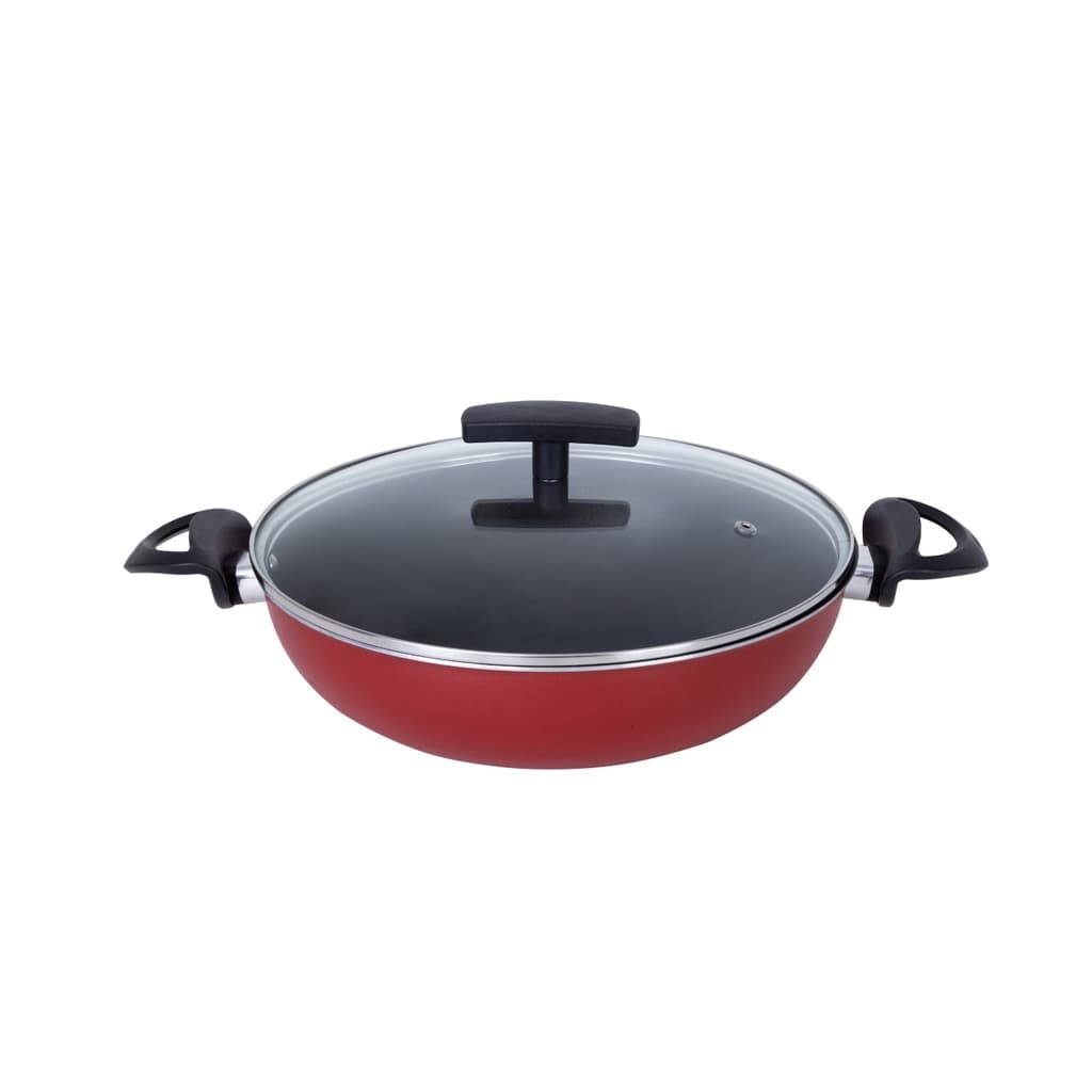 Frigideira Antiaderente Wok Com Tampa de Vidro Grande Teflon 30cm