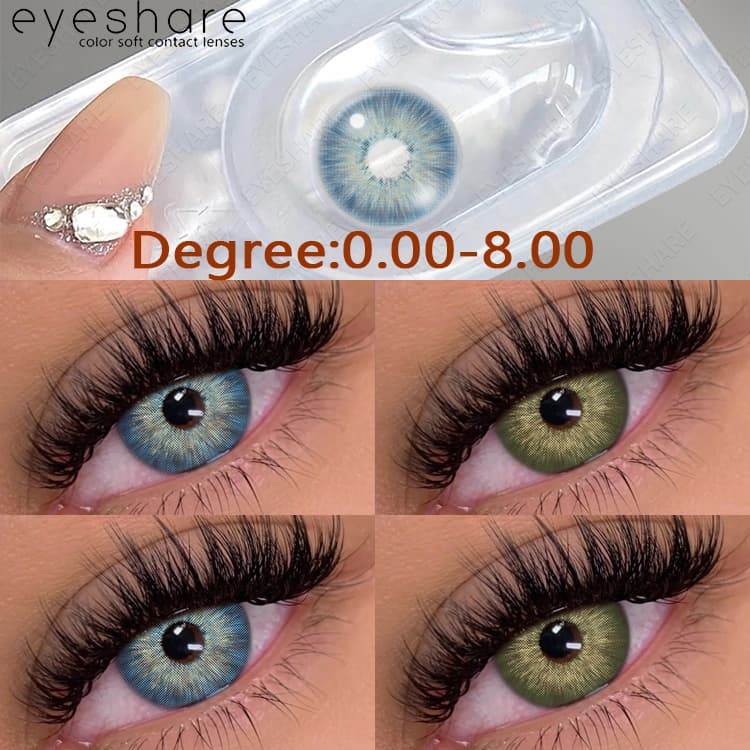 (-0,0 ~-8,0) PATTAYA BLUE GREEN Miopia Grade Eyeshare Lente De Contato Com Len Anual Natural 14,0mm 2 Unidades