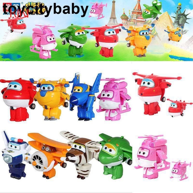 Bonito 8 peças/conjunto Super Asas Mini Avião Deformação Brinquedos Avião Robô Criança Brinquedo Presente TDSY