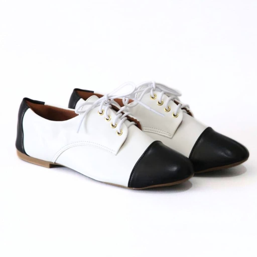 Sapato oxford preto e branco bico redondo sapato confortavel