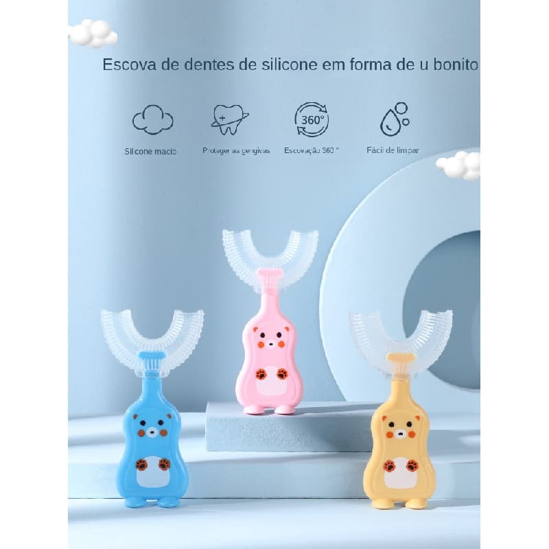Escova de dentes de silicone infantil em forma de U/conjunto de escova de dentes para bebês/cuidados orais para bebês