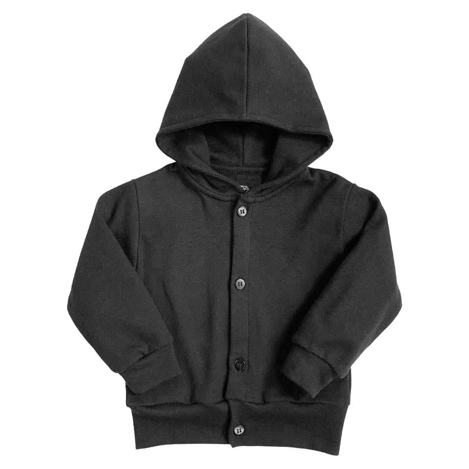 Casaco bebê preto com capuz e botões - Premium