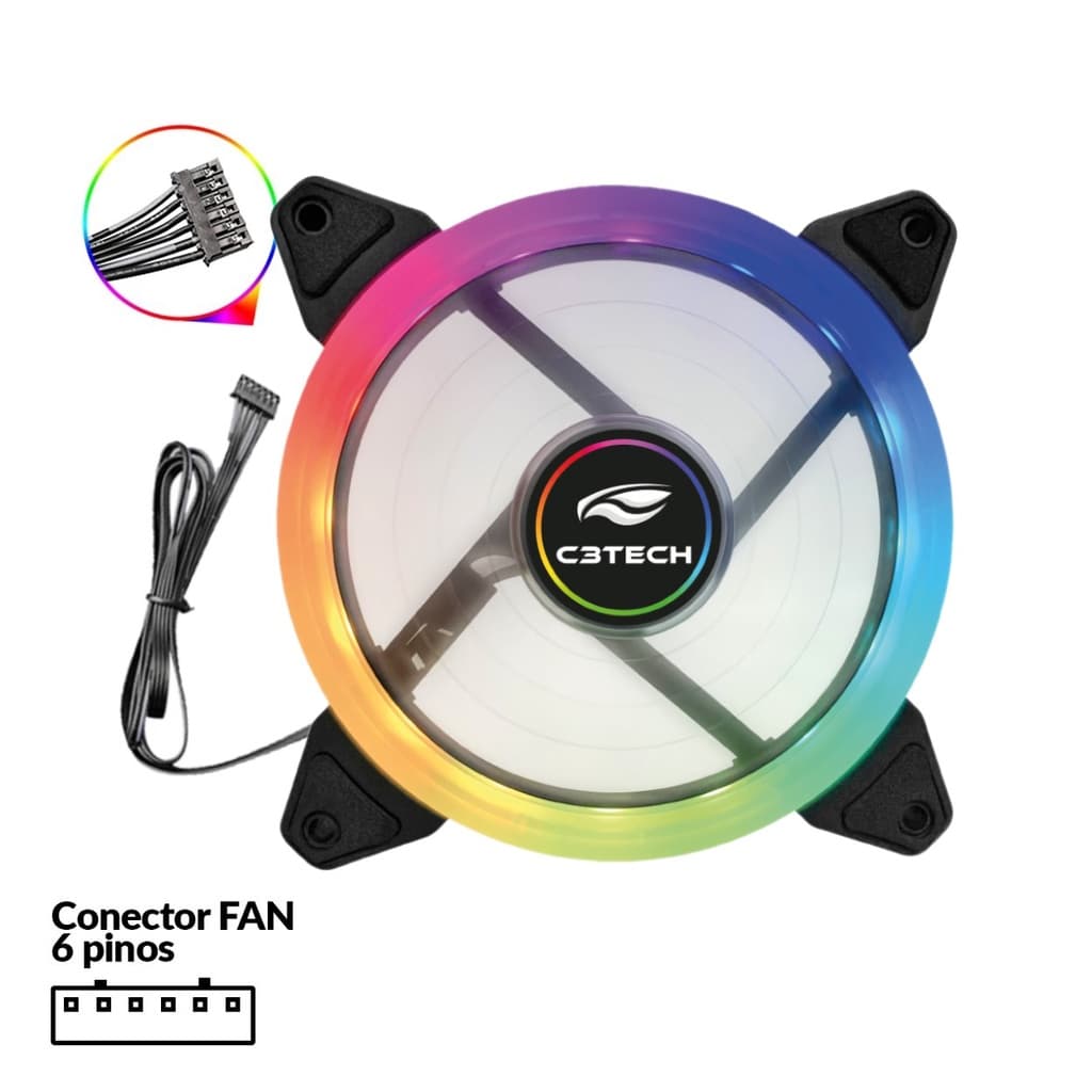 Fan Cooler Argb 6 Pinos Single Ring 120mm 12cm Controlavel F11-L220RGB C3Tech Gamer