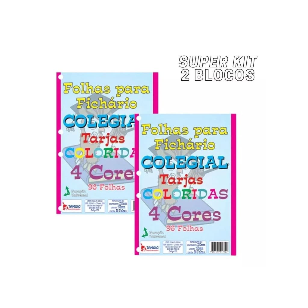 Kit 2 Folhas De Fichários Colegial Coloridas 4 Furos 1/4  (pequeno)