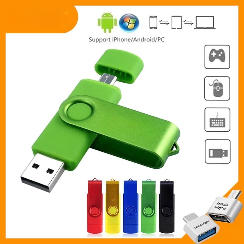 OTG 2 Em 1 Mini Pen Drive USB 2.0 16GB 32GB 64GB 128GB 256GB 512GB Portátil