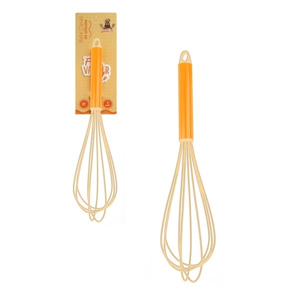 Fouet Batedor Mexedor Manual de Claras Patês Cremes de Silicone com Cabo Inox Colorido - Caramelo