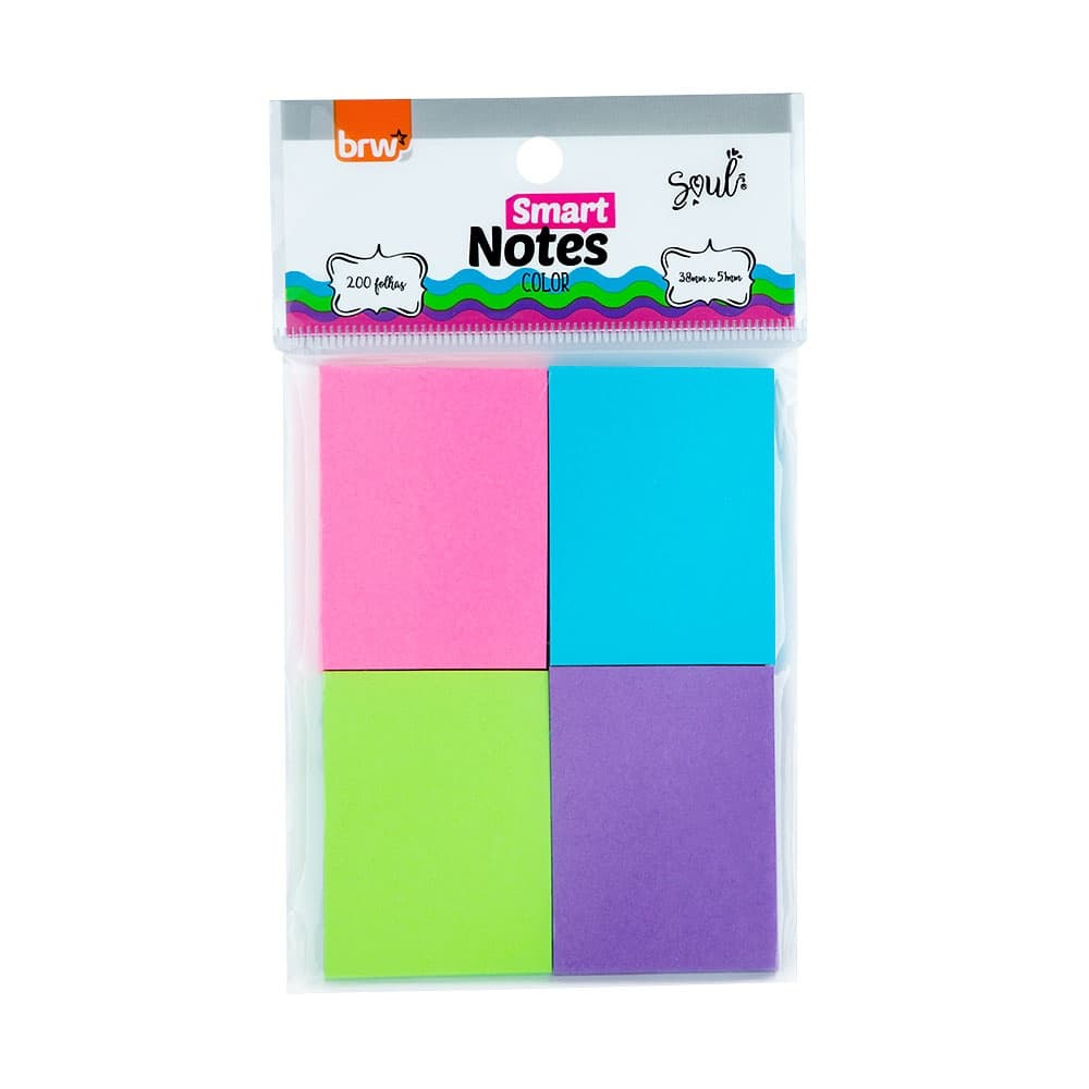 Bloco de Notas Adesivas Recado Colorido 38x51mm 200 Folhas BRW | Papel Autoadesivo | Anotações | Lembretes