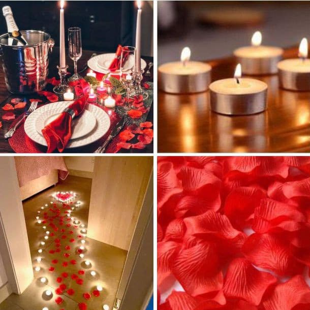 Kit Decoração Romântica Simples - Velas Rechaud + Pétalas Artificiais Vermelhas