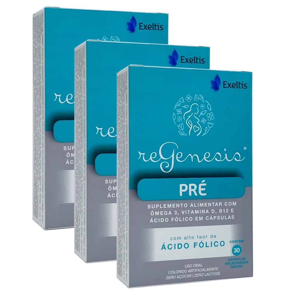 Kit 3 Regenesis Pré 30 Capsulas Acido Fólico Metilfolato B12 ômega