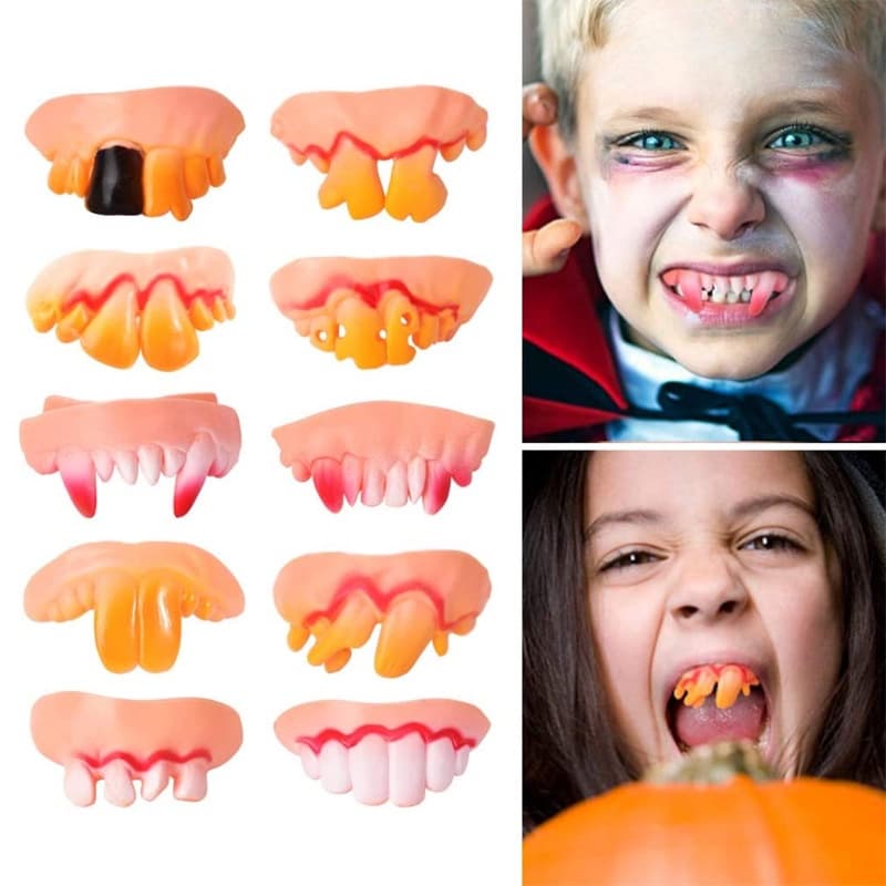 10Pcs Dentaduras Feias De Halloween Dentes De Vampiro Horror Criativo De Gadgets Engraçados Decoração De Festa