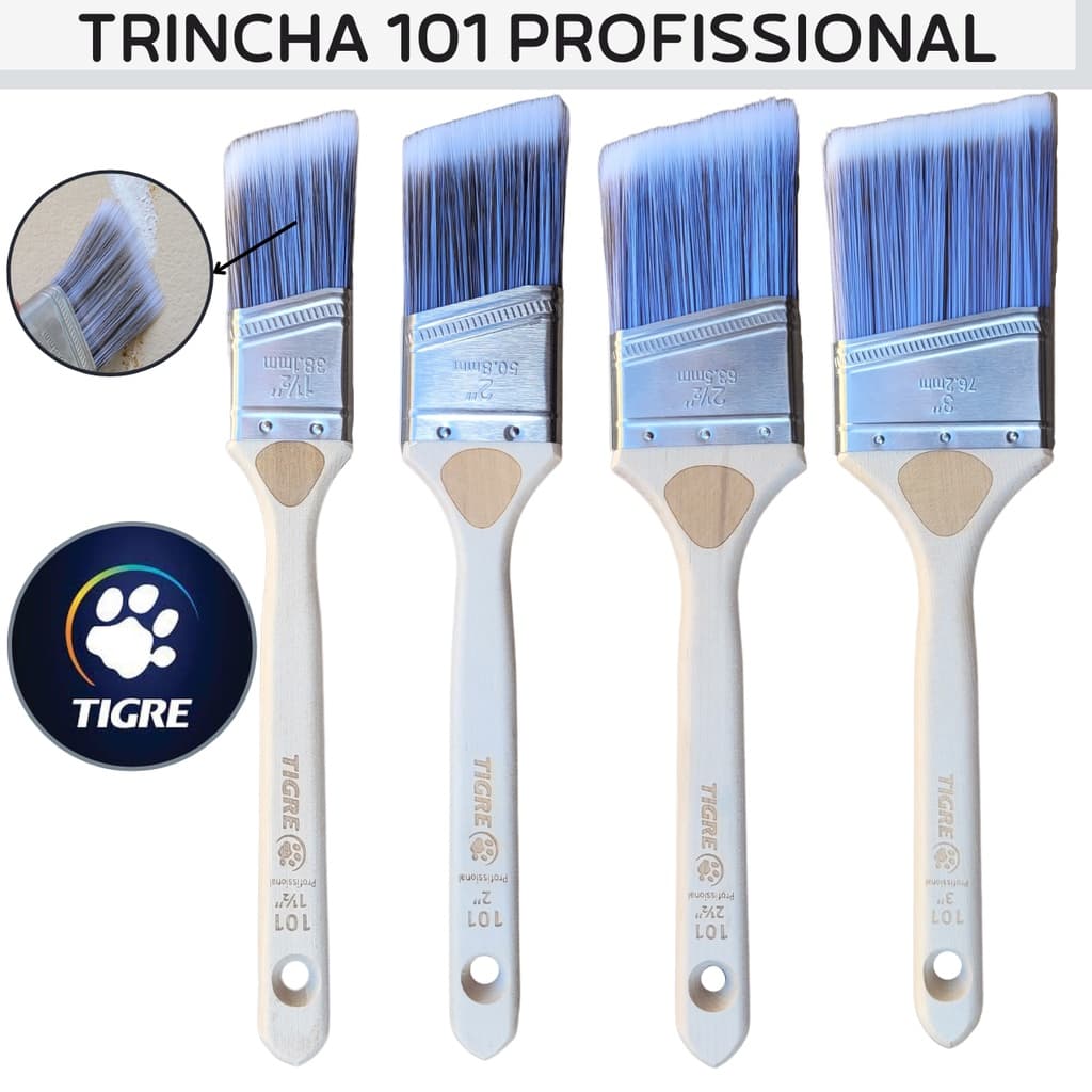 Pincel de Pintura Trincha Angular Profissional Tigre 1.1/2", 2", 2.1/2" ou 3" P/Recorte Com Precisão