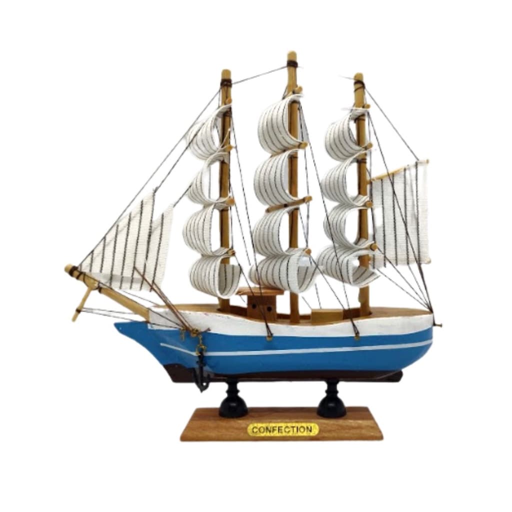 Barco a Vela de Madeira Veleiro Navio Miniatura Enfeite 16cm