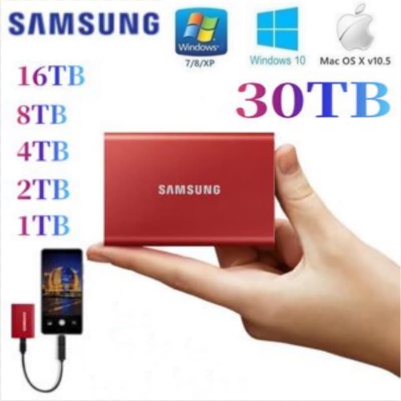 Samsung T7 Disco Rígido Externo SSD 30TB HD 16TB USB3.0type-c Interface 8TB Grande Capacidade 4TB Criptografia De Hardware De Computador Móvel