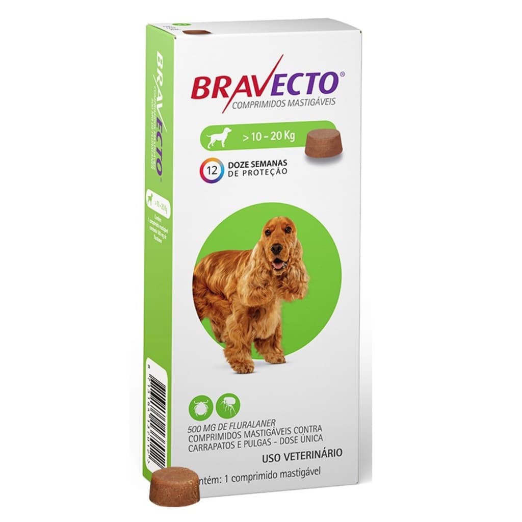 Bravecto Cães De 10 A 20kg 500mg antipulgas e carrapatos