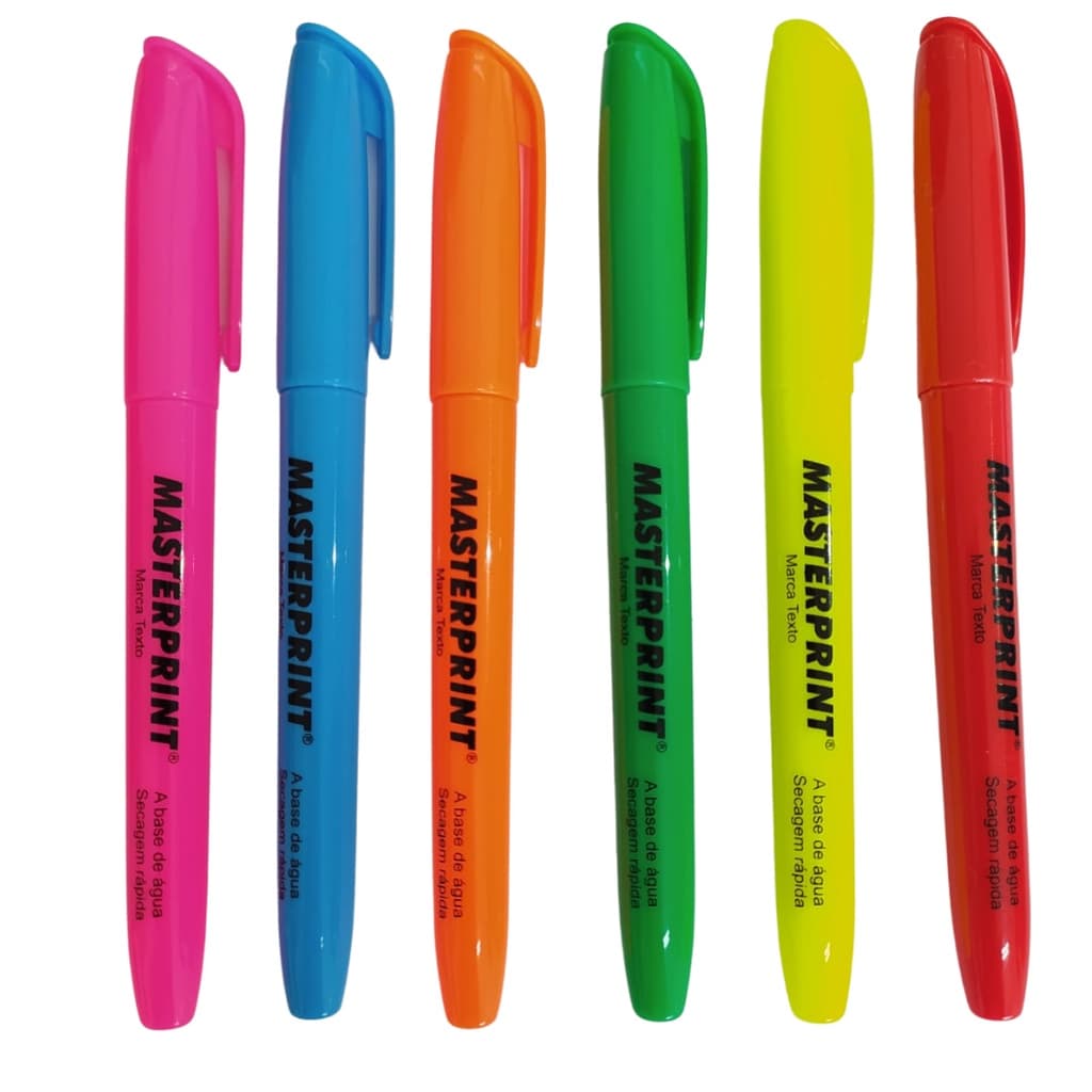 Caneta Marca Texto Neon Amarela Azul Vermelha Rosa Laranja Verde Masterprint