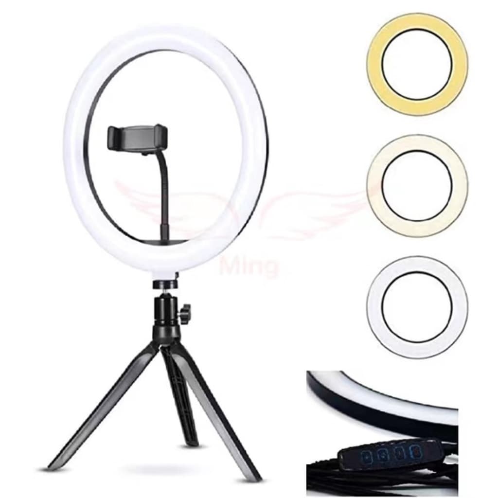 Ring Light 10 polegadas Com Tripé de Mesa e Suporte de Celular ming