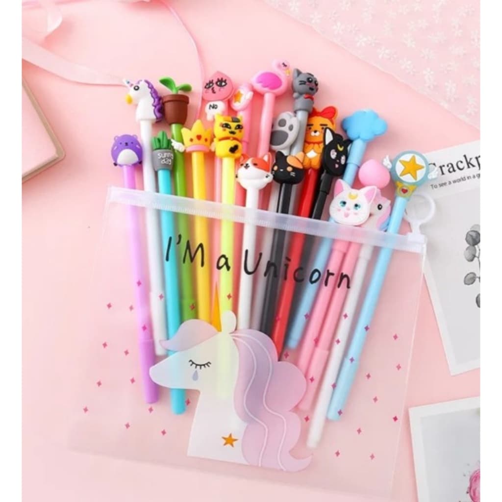 kit com 12 unidades caneta gel fofa Personagens Animadas Kawaiii 12 modelos diferentes Canetinha