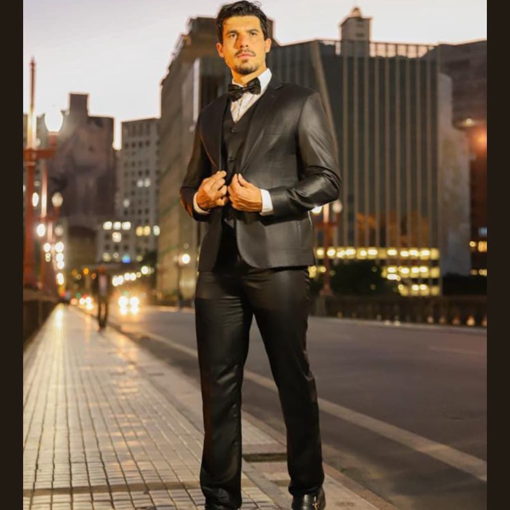 Terno/Costume Slim Fit Poliviscose - Preto Acetinado