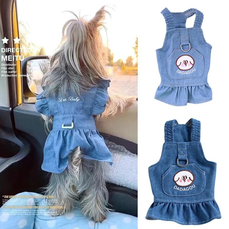 Clássico Cachorro Gato Saia De Ganga Roupas Com Fivela Primavera Outono Pet Jean Vestido Para Cães Pequenos Vestidos
