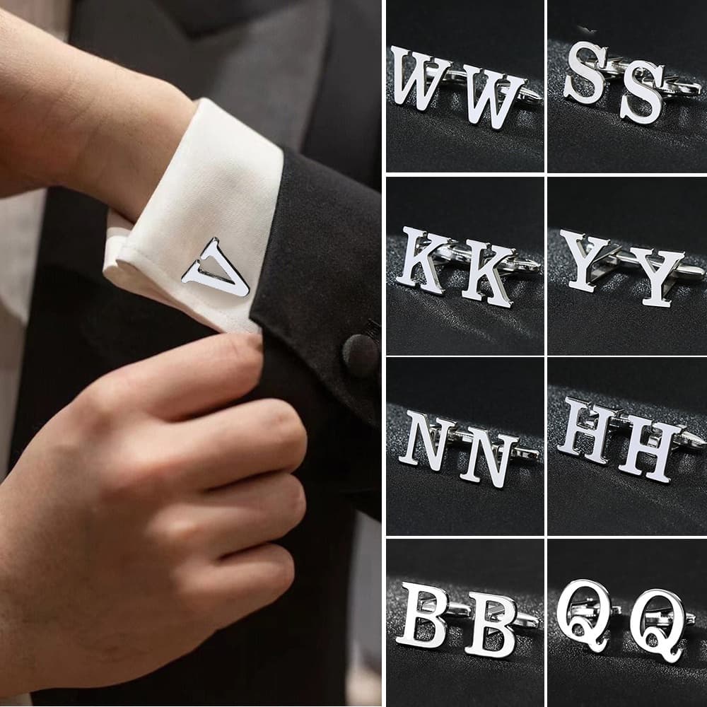 26 Letters Shirt Cufflink Male Business Sleeve Silver Color A-Z Clothes Butons