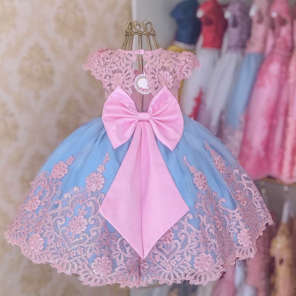 WFRV Vestido De Bebê Fofo De Renda Tutu Noiva Festa De Casamento Laço Princesa Menina Inafnt De 1 Aniversário