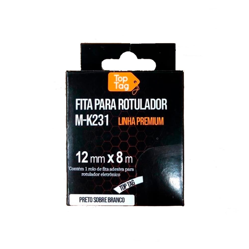 Fita Para Rotulador Brother PTM95/PT70/PT80 12MM PRETO BRANCO M231