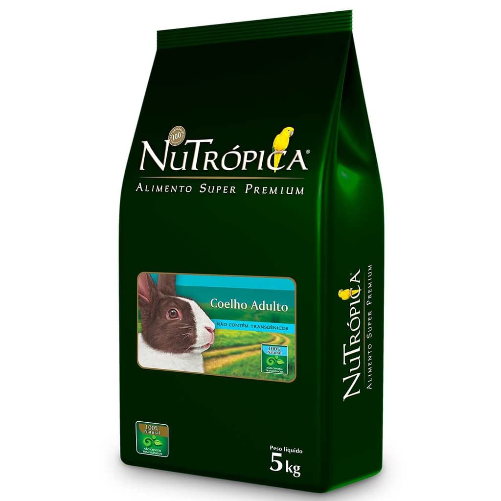 Ração Extrusada Nutrópica Coelho Adulto 5kg Super Premium Sem Transgênico Alfafa Grãos Integrais