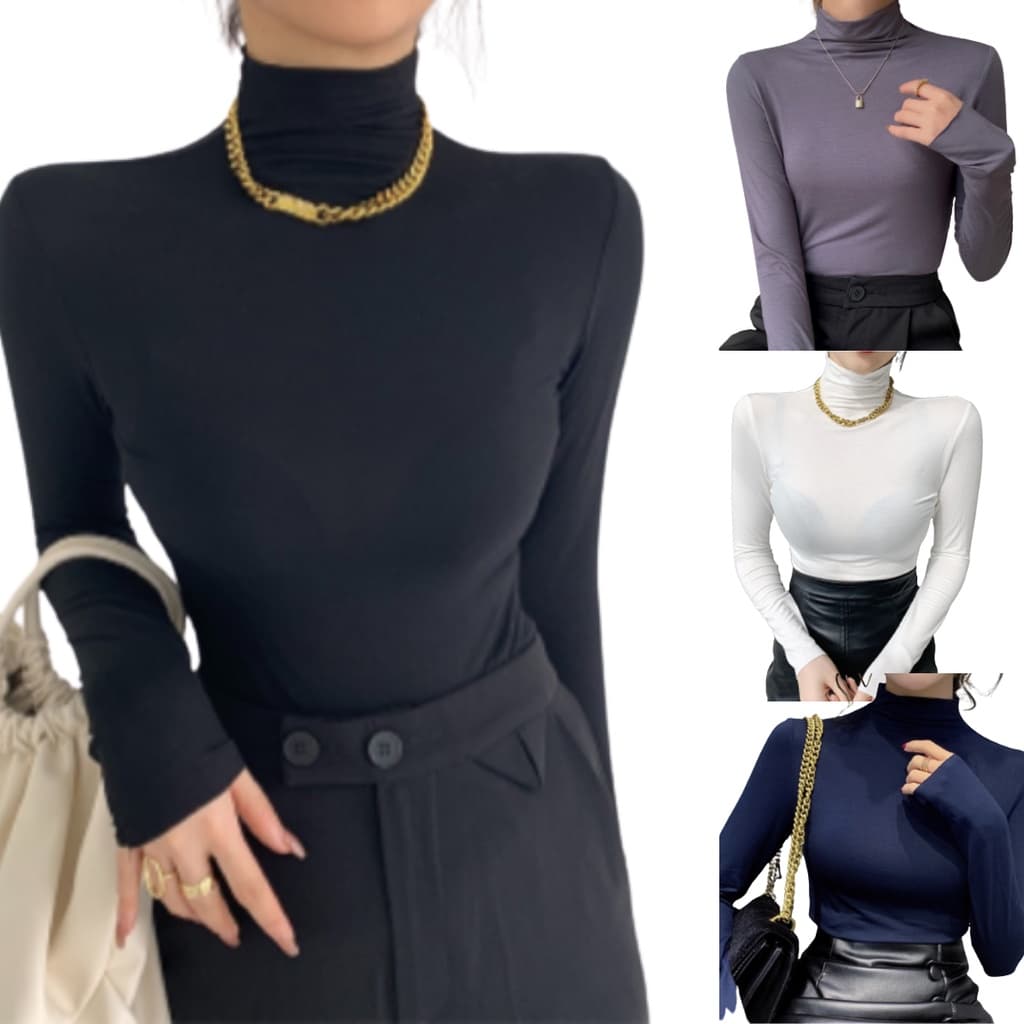 Camiseta Feminina Térmica Gola Alta Manga Longa Proteção Uv Blusa Segunda Pele Frio Calor