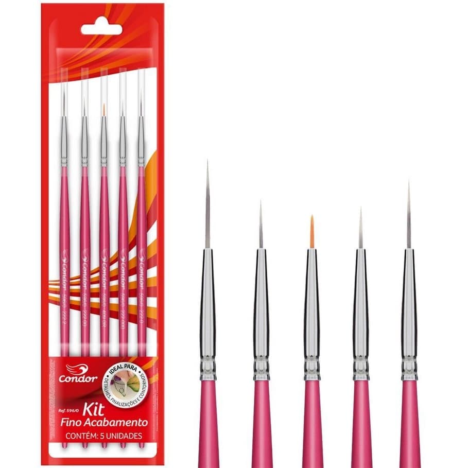 Kit 5 Pincéis Finos Para Acabamento 596/0 - Condor
