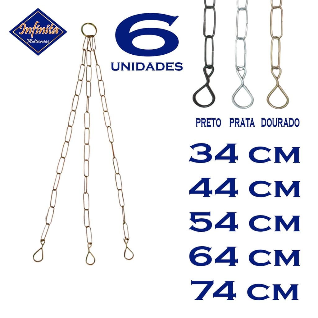 Kit 6 Corrente tripla pendurar vaso suspenso planta flores jardim