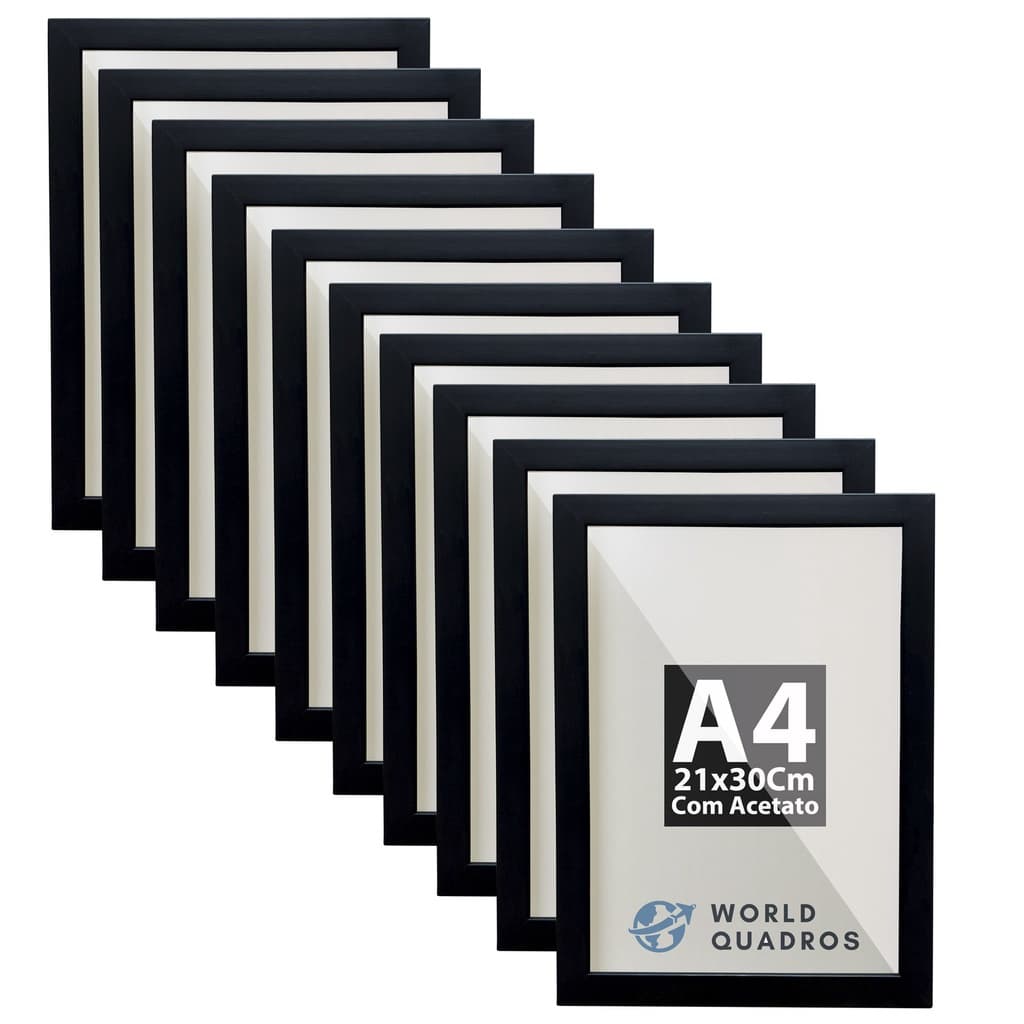 Kit 10 Molduras A4 Para Quadros Certificados 21X30Cm Com Acetato e Fundo