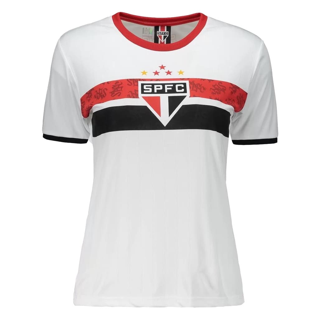 Camisa São Paulo Feminina Baby Look Oficial Stencil Brazilin