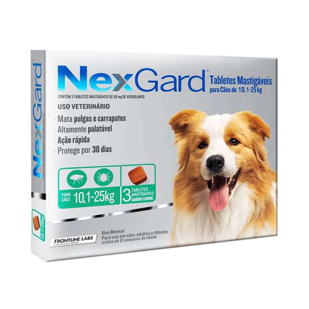 Nexgard Antipulgas E Carrapatos Cão 10 A 25kg Com 3 Nex Gard