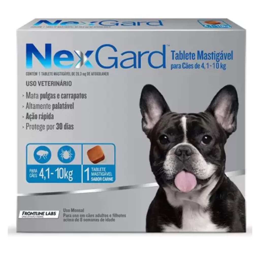 Antipulgas E Carrapatos Nexgard 4 A 10kg Com 1 Comp Nex Gard