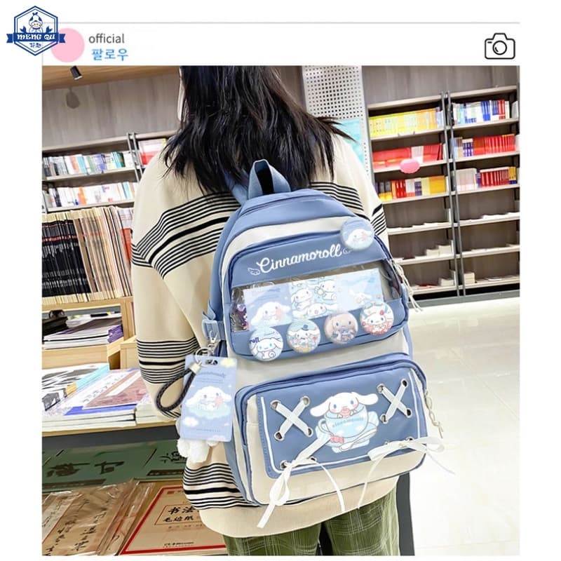 Sanrio Cinnamoroll Melody Kuromi Mochila Escolar Feminina Coreana Para Crianças Estudantes Laptops À Prova D'água De Nylon De Bolso Múltiplo Kawaii Cartoon Feminino Anime De Moda