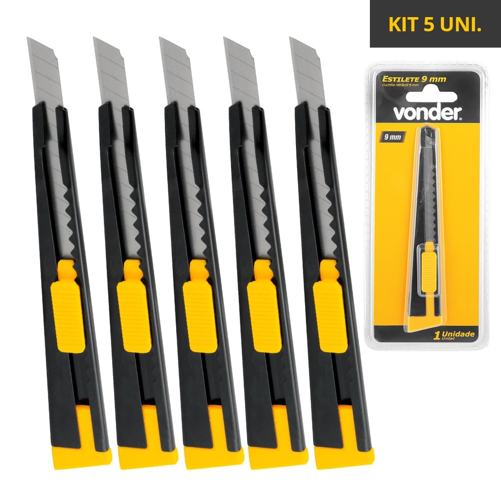 Kit 5 Estiletes 9mm Profissional estreito Lâmina de Precisão Envelopamento Alta Qualidade