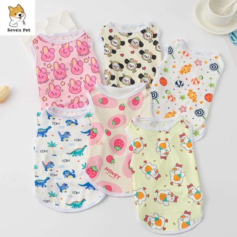Roupas Para Cães Estampadas Shih Tzu Colete De Verão Gatos De Estimação Camiseta Cachorros