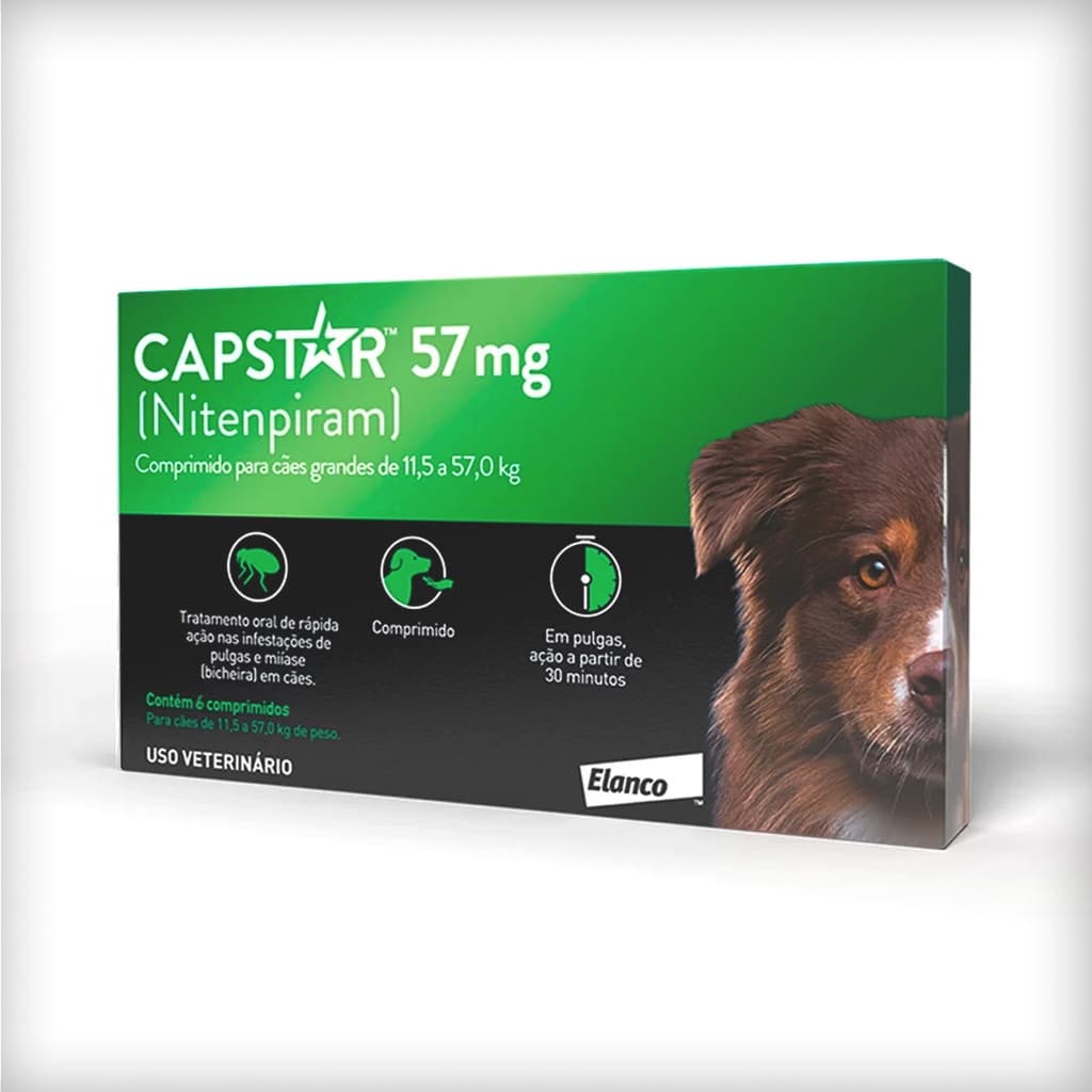 Capstar 57 mg Elanco para Cães acima de 11,4 Kg até 57 Kg - 6 Comprimidos