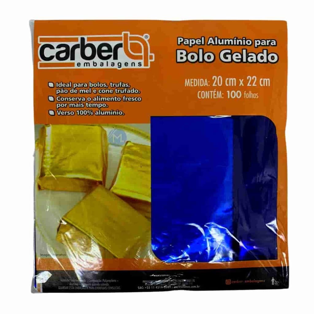 Papel Alumínio para Bolo Gelado 20x22cm Azul Escuro Carber com 100 unidades
