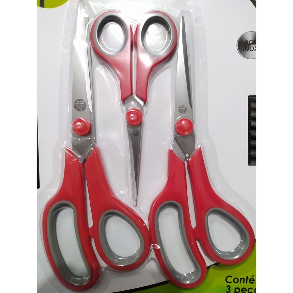 Tesoura Profissional Corte Costura Artesanato Kit 3 Peças