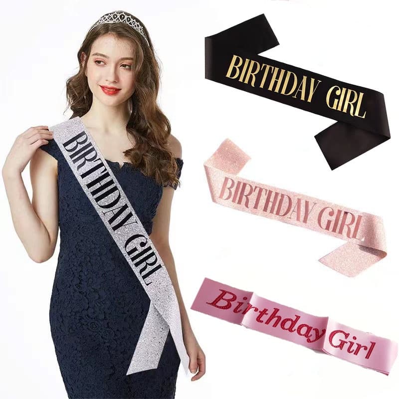 Aniversário Menina Glitter Satin Sash Suprimentos Rainha Pink Party Fitas Girdle Mulheres Crianças Princesa Lenço Decoração