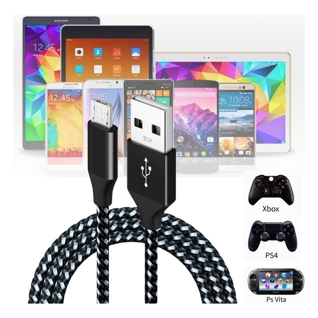 Cabo Reforçado Turbo 3m Micro-usb V8 Celular Ps4 Xbox Dados