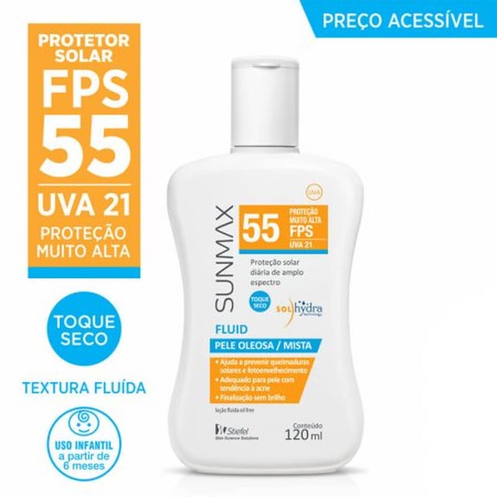 Protetor Solar Sunmax Fluid FPS 55 com 120ml