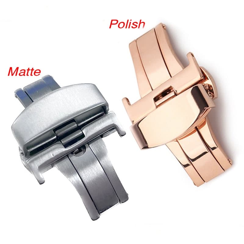 10/12/14/16/18/20/22mm Fivela Borboleta Para Pulseira De Relógio De Couro Silicone Fecho De Aço Inoxidável Fosco Polida 