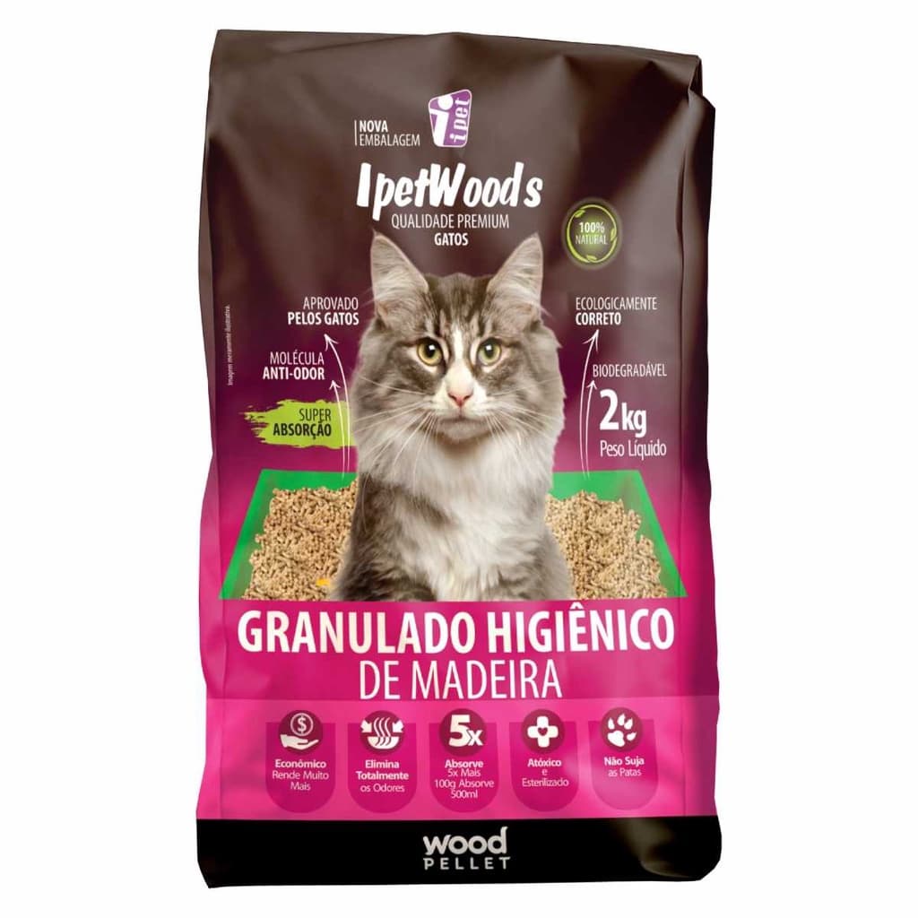 Areia De Madeira Higiênica para Gatos IpetWoods 2kg