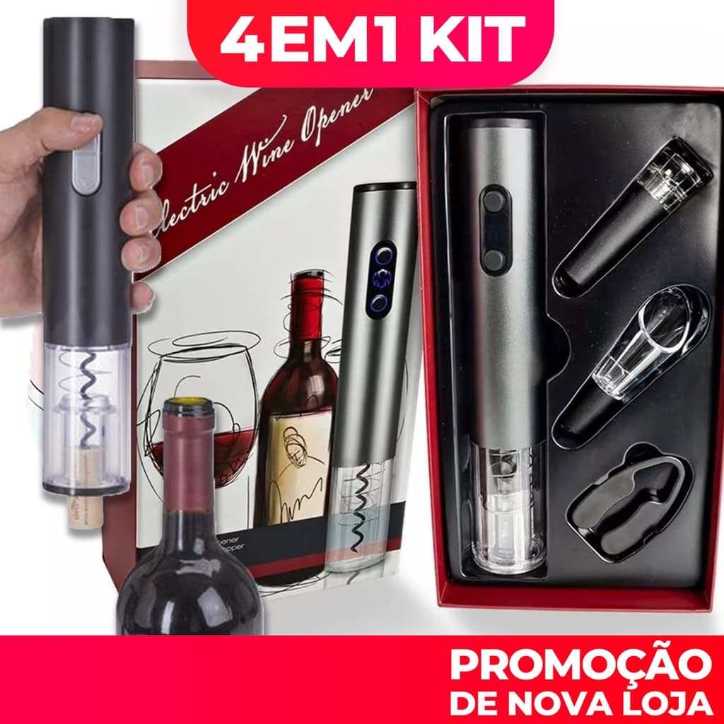 Kit Abridor De Garrafa De Vinho Automático Saca Rolha Elétrico A Pilha Presente para casa