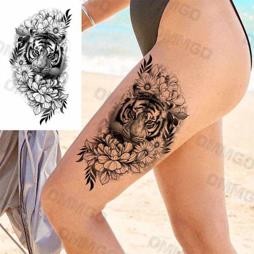 Tatuagem Temporária-Adesivo De Coroa De Bússola De Leão À Prova D'água , Arte Corporal Realista Para Mulheres E Homens